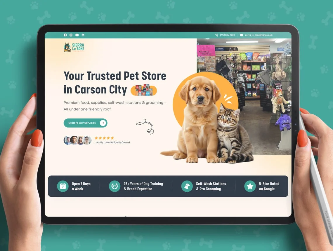 StackAura landing page design portfolio example for Sierra Pet Store